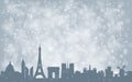 Paris City Ã¢â¬â¹Ã¢â¬â¹silhouette ,silver abstract snow falling winter christmas Royalty Free Stock Photo